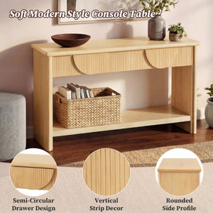 English Elm Video]55 Inch Fluted Pine Veneer Console Table with Soft Close Drawers for Entryway N759P449295N
