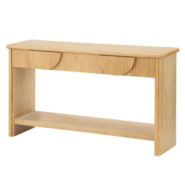 English Elm Video]55 Inch Fluted Pine Veneer Console Table with Soft Close Drawers for Entryway N759P449295N
