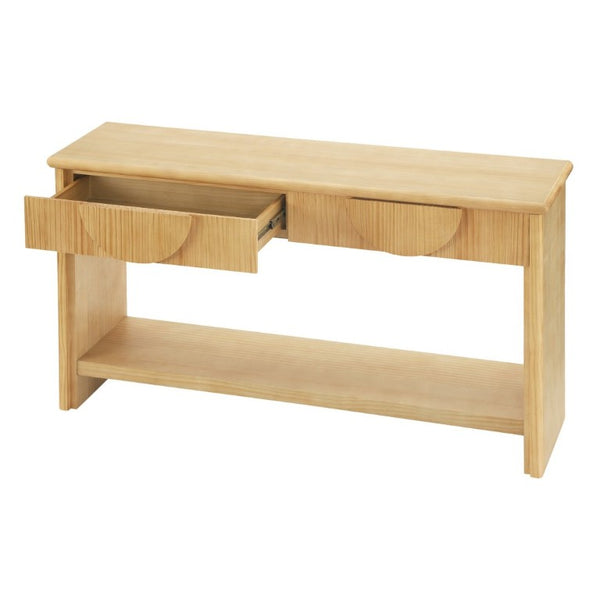 English Elm Video]55 Inch Fluted Pine Veneer Console Table with Soft Close Drawers for Entryway N759P449295N