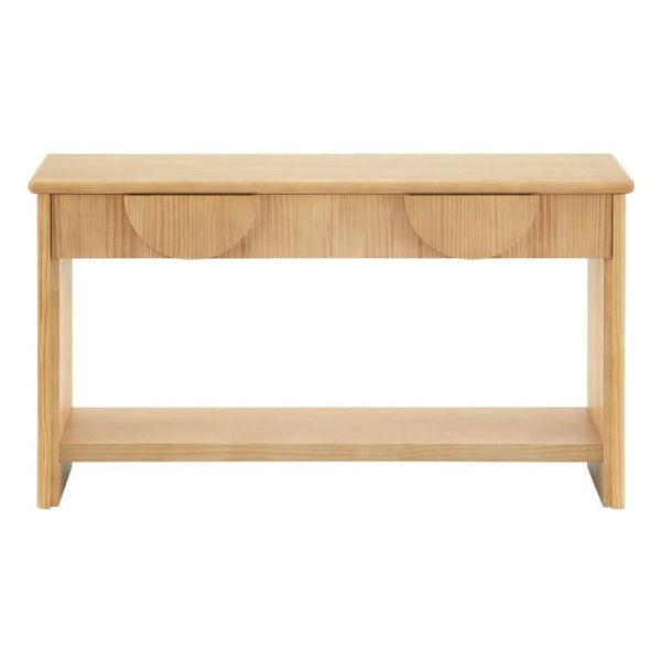 English Elm Video]55 Inch Fluted Pine Veneer Console Table with Soft Close Drawers for Entryway N759P449295N
