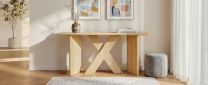 English Elm [video] Pine Veneer X-leg Console Table with Rounded Edges for Entryway or Living Room N759P449300N