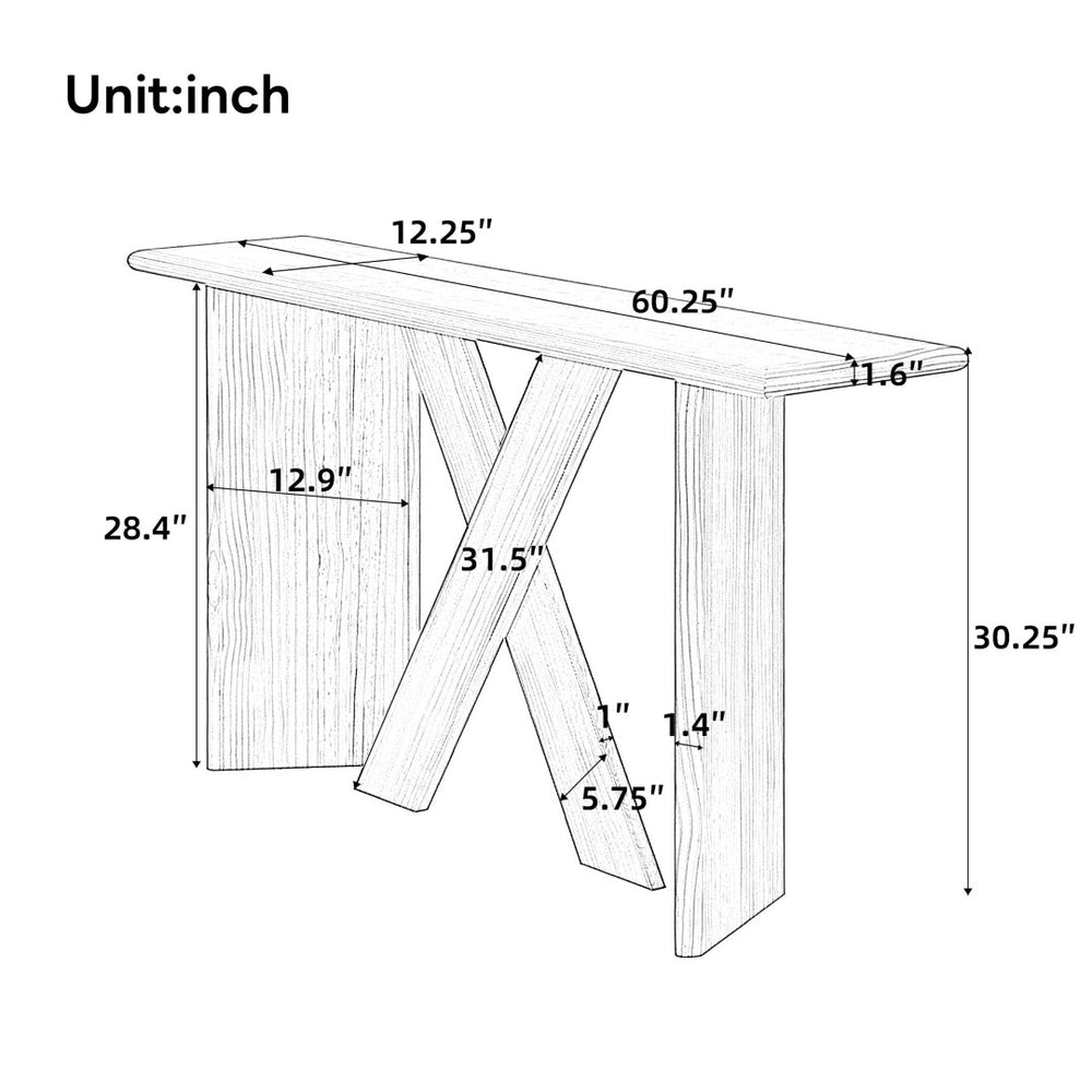English Elm [video] Pine Veneer X-leg Console Table with Rounded Edges for Entryway or Living Room N759P449300N