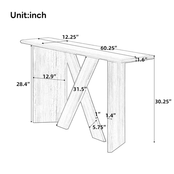 English Elm [video] Pine Veneer X-leg Console Table with Rounded Edges for Entryway or Living Room N759P449300N