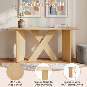 English Elm [video] Pine Veneer X-leg Console Table with Rounded Edges for Entryway or Living Room N759P449300N