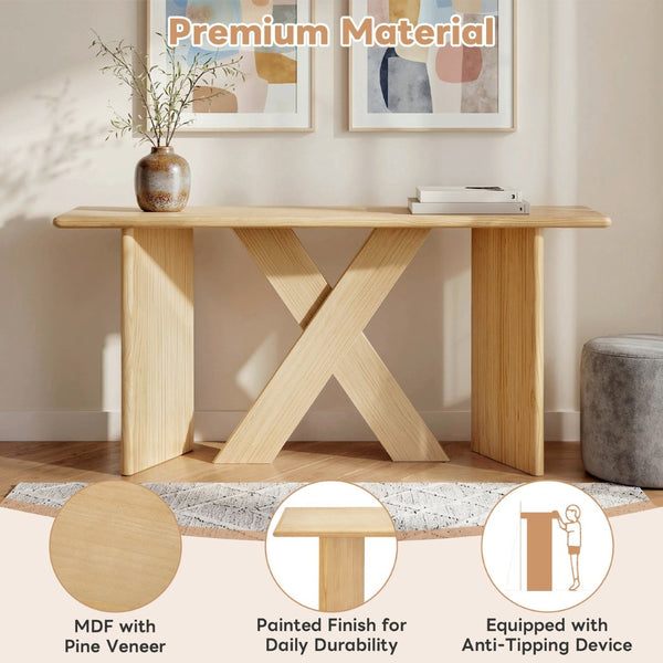 English Elm [video] Pine Veneer X-leg Console Table with Rounded Edges for Entryway or Living Room N759P449300N
