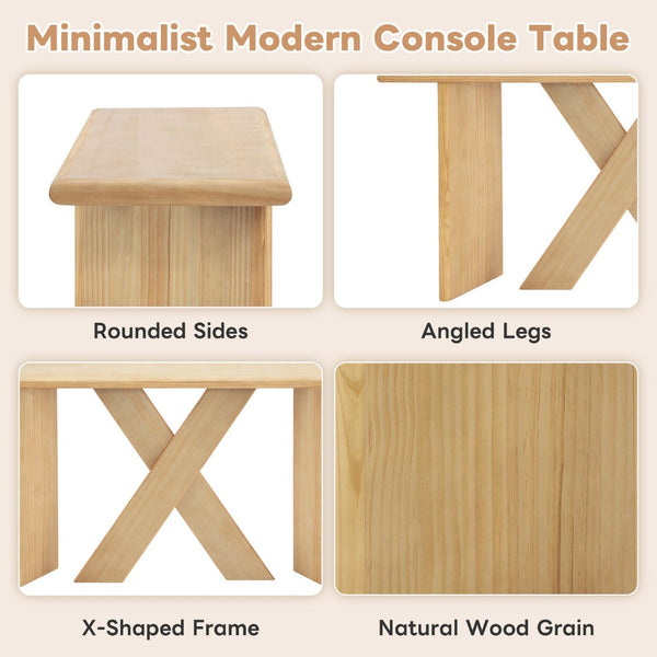 English Elm [video] Pine Veneer X-leg Console Table with Rounded Edges for Entryway or Living Room N759P449300N