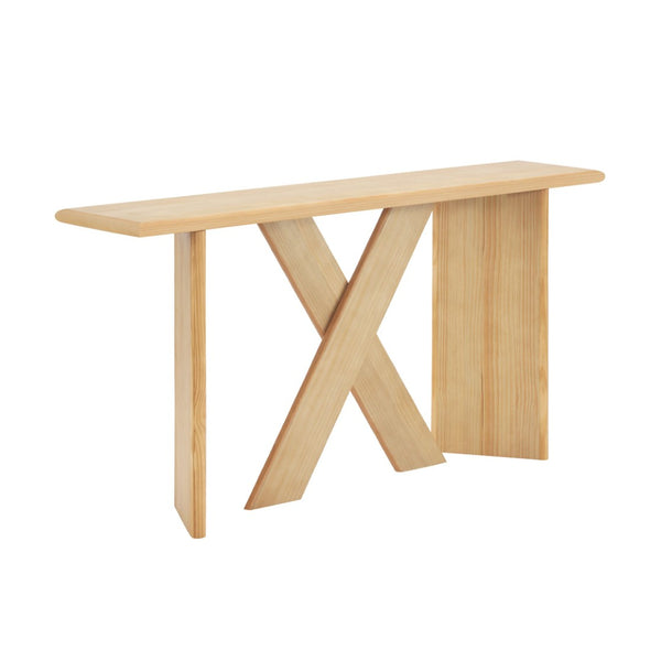 English Elm [video] Pine Veneer X-leg Console Table with Rounded Edges for Entryway or Living Room N759P449300N