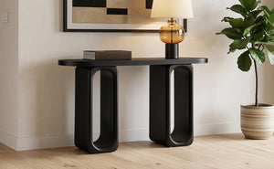 English Elm [video] Sculptural Ash Veneer Console Table with Oval Cutout Legs for Entryway or Hallway N759P449305B