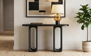 English Elm [video] Sculptural Ash Veneer Console Table with Oval Cutout Legs for Entryway or Hallway N759P449305B