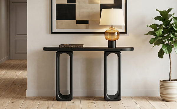 English Elm [video] Sculptural Ash Veneer Console Table with Oval Cutout Legs for Entryway or Hallway N759P449305B