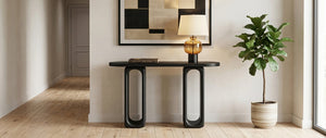 English Elm [video] Sculptural Ash Veneer Console Table with Oval Cutout Legs for Entryway or Hallway N759P449305B