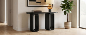English Elm [video] Sculptural Ash Veneer Console Table with Oval Cutout Legs for Entryway or Hallway N759P449305B