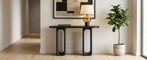 English Elm [video] Sculptural Ash Veneer Console Table with Oval Cutout Legs for Entryway or Hallway N759P449305B