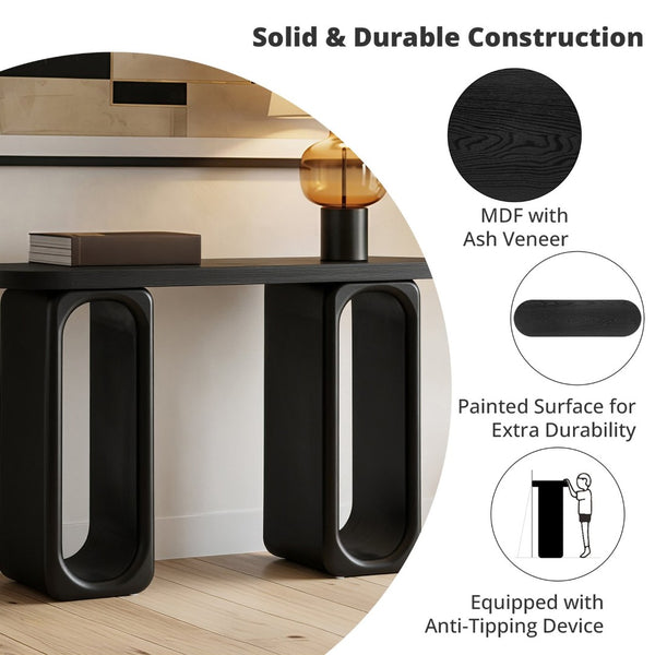 English Elm [video] Sculptural Ash Veneer Console Table with Oval Cutout Legs for Entryway or Hallway N759P449305B