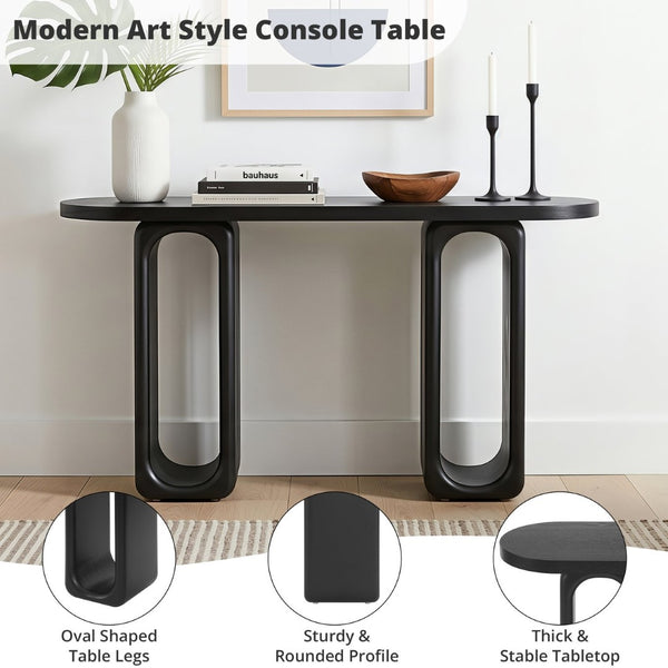 English Elm [video] Sculptural Ash Veneer Console Table with Oval Cutout Legs for Entryway or Hallway N759P449305B