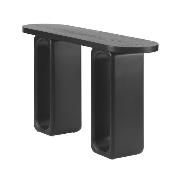 English Elm [video] Sculptural Ash Veneer Console Table with Oval Cutout Legs for Entryway or Hallway N759P449305B