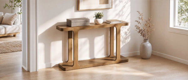English Elm Video 50 Inch Pine Veneer Console Table Solid Legs Open Shelf Entryway Living Room N759P449307T