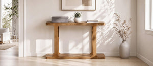 English Elm Video 50 Inch Pine Veneer Console Table Solid Legs Open Shelf Entryway Living Room N759P449307T