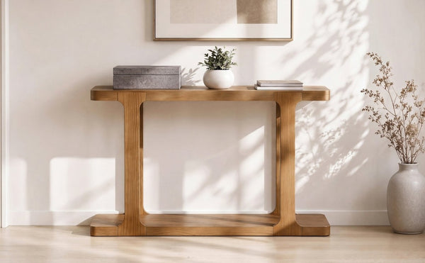English Elm Video 50 Inch Pine Veneer Console Table Solid Legs Open Shelf Entryway Living Room N759P449307T
