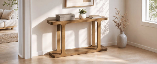 English Elm Video 50 Inch Pine Veneer Console Table Solid Legs Open Shelf Entryway Living Room N759P449307T