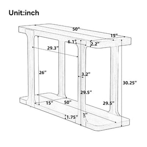 English Elm Video 50 Inch Pine Veneer Console Table Solid Legs Open Shelf Entryway Living Room N759P449307T