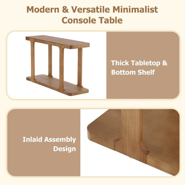 English Elm Video 50 Inch Pine Veneer Console Table Solid Legs Open Shelf Entryway Living Room N759P449307T
