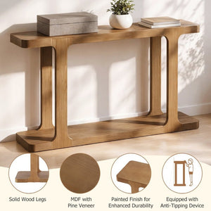 English Elm Video 50 Inch Pine Veneer Console Table Solid Legs Open Shelf Entryway Living Room N759P449307T