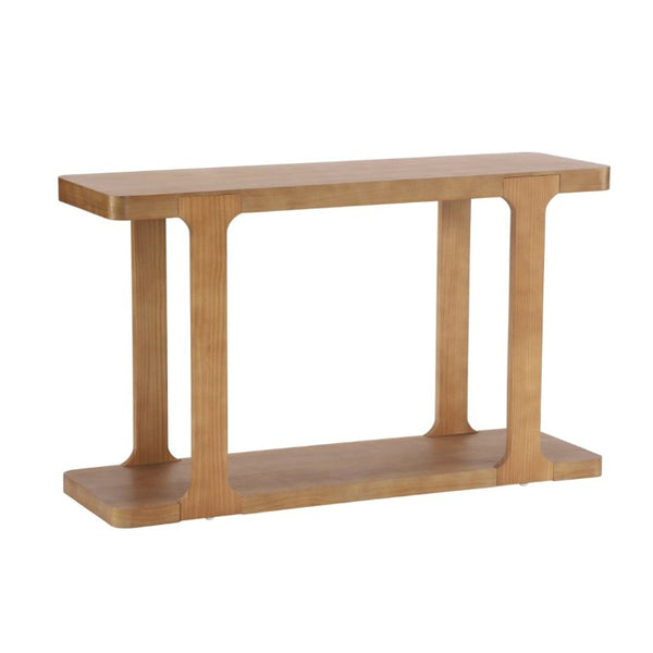 English Elm Video 50 Inch Pine Veneer Console Table Solid Legs Open Shelf Entryway Living Room N759P449307T