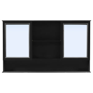 English Elm [video] 60 Inch Wall Mounted Medicine Cabinet with Double Mirror Doors Adjustable Shelves Soft Close Black N759P451502B