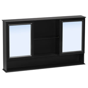 English Elm [video] 60 Inch Wall Mounted Medicine Cabinet with Double Mirror Doors Adjustable Shelves Soft Close Black N759P451502B