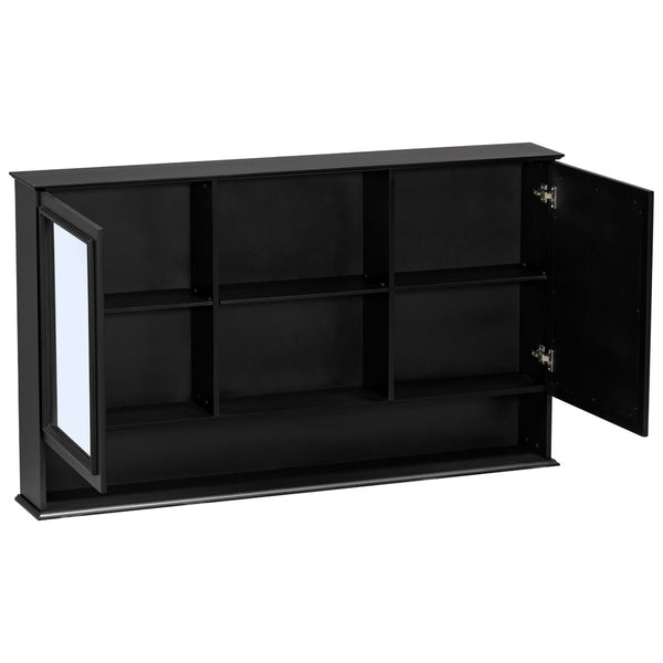 English Elm [video] 60 Inch Wall Mounted Medicine Cabinet with Double Mirror Doors Adjustable Shelves Soft Close Black N759P451502B