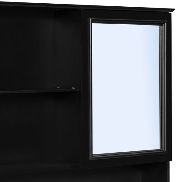 English Elm [video] 60 Inch Wall Mounted Medicine Cabinet with Double Mirror Doors Adjustable Shelves Soft Close Black N759P451502B