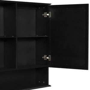 English Elm [video] 60 Inch Wall Mounted Medicine Cabinet with Double Mirror Doors Adjustable Shelves Soft Close Black N759P451502B
