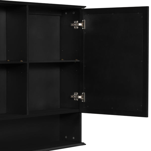 English Elm [video] 60 Inch Wall Mounted Medicine Cabinet with Double Mirror Doors Adjustable Shelves Soft Close Black N759P451502B