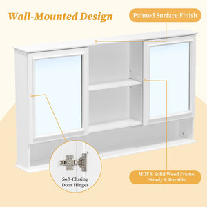 English Elm [video] 60 Inch Wall Mounted Medicine Cabinet with Double Mirror Doors Adjustable Shelves Soft Close White N759P451502K