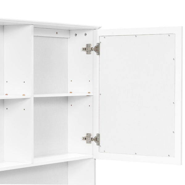 English Elm [video] 60 Inch Wall Mounted Medicine Cabinet with Double Mirror Doors Adjustable Shelves Soft Close White N759P451502K