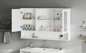 English Elm [video] 60 Inch Wall Mounted Medicine Cabinet with Double Mirror Doors Adjustable Shelves Soft Close White N759P451502K
