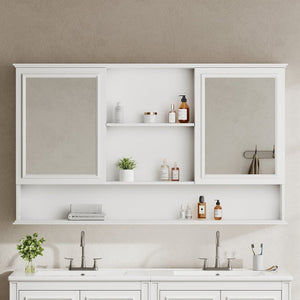 English Elm [video] 60 Inch Wall Mounted Medicine Cabinet with Double Mirror Doors Adjustable Shelves Soft Close White N759P451502K