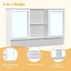 English Elm [video] 60 Inch Wall Mounted Medicine Cabinet with Double Mirror Doors Adjustable Shelves Soft Close White N759P451502K
