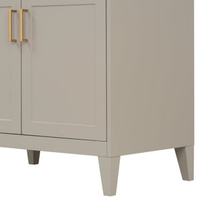 English Elm Video 30 Inch Bath Vanity Rubberwood Legs Ceramic Top Soft Close Doors Organized Storage N759P474678B