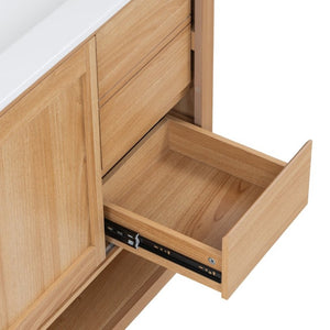 English Elm Video 36 Inch Bathroom Vanity Rubberwood Legs Ceramic Sink Soft Close Drawers Natural Finish N759P474679N