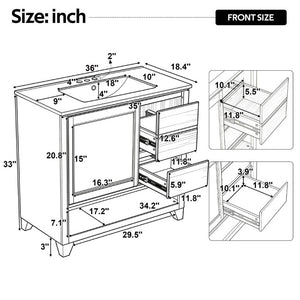 English Elm Video 36 Inch Bathroom Vanity Rubberwood Legs Ceramic Sink Soft Close Drawers Natural Finish N759P474679N
