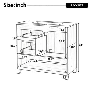 English Elm Video 36 Inch Bathroom Vanity Rubberwood Legs Ceramic Sink Soft Close Drawers Natural Finish N759P474679N
