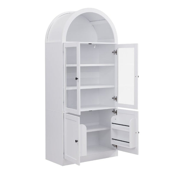 English Elm Video Tall Arched Glass Door Display Cabinet with Soft Close Hinges and Five Tier Shelving 5-Tier Shelves White N759P487146K