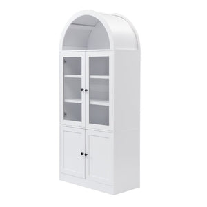 English Elm Video Tall Arched Glass Door Display Cabinet with Soft Close Hinges and Five Tier Shelving 5-Tier Shelves White N759P487146K