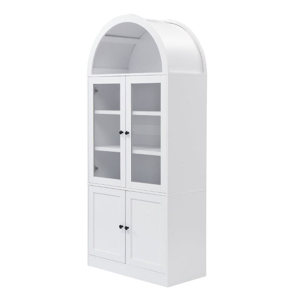 English Elm Video Tall Arched Glass Door Display Cabinet with Soft Close Hinges and Five Tier Shelving 5-Tier Shelves White N759P487146K