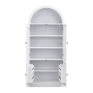 English Elm Video Tall Arched Glass Door Display Cabinet with Soft Close Hinges and Five Tier Shelving 5-Tier Shelves White N759P487146K
