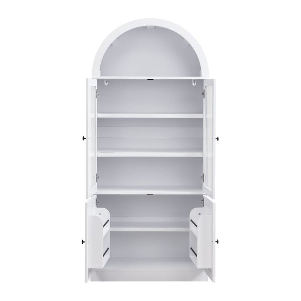 English Elm Video Tall Arched Glass Door Display Cabinet with Soft Close Hinges and Five Tier Shelving 5-Tier Shelves White N759P487146K