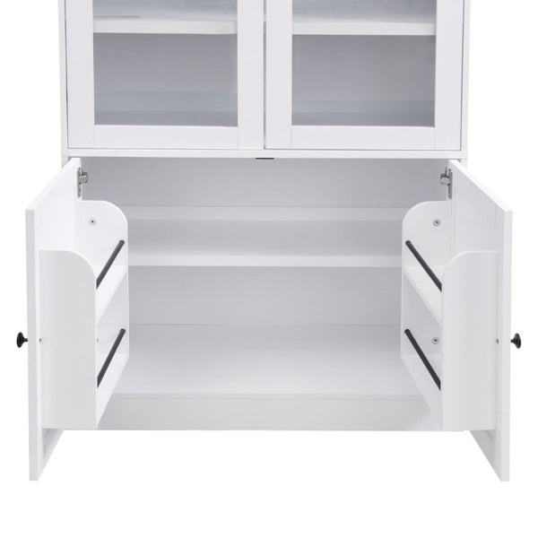 English Elm Video Tall Arched Glass Door Display Cabinet with Soft Close Hinges and Five Tier Shelving 5-Tier Shelves White N759P487146K