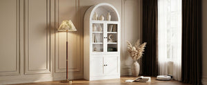 English Elm Video Tall Arched Glass Door Display Cabinet with Soft Close Hinges and Five Tier Shelving 5-Tier Shelves White N759P487146K
